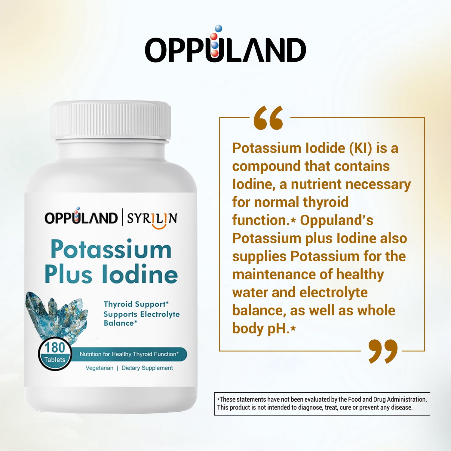 Oppuland | Syrilin Potassium Plus Iodine Vegetarian 180ct Thyroid Function Supports Electrolyte Balance and Healthy Cellular Metabolism