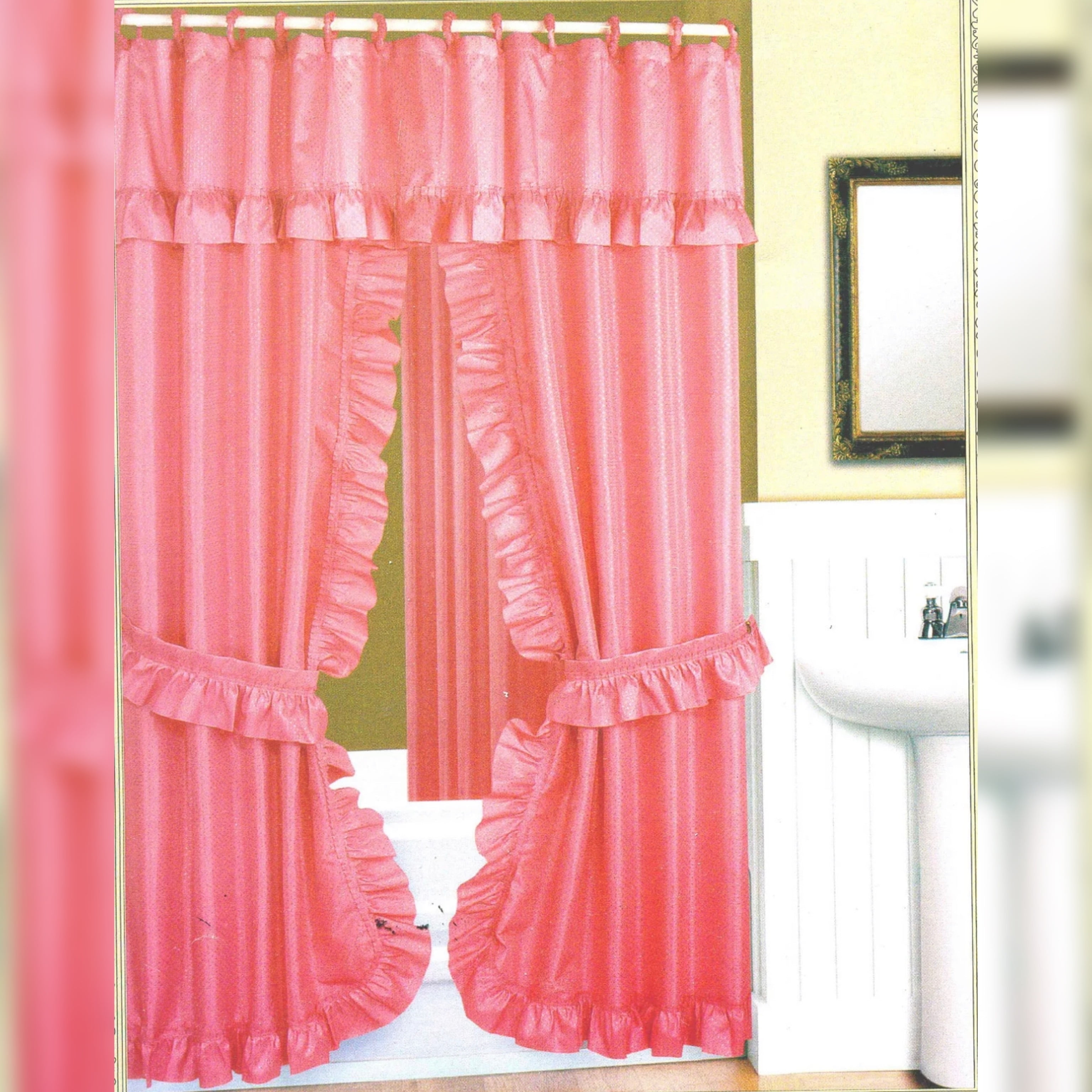 Double Swag Dobby Dot Fabric Shower Curtain Liner Set 18-Piece