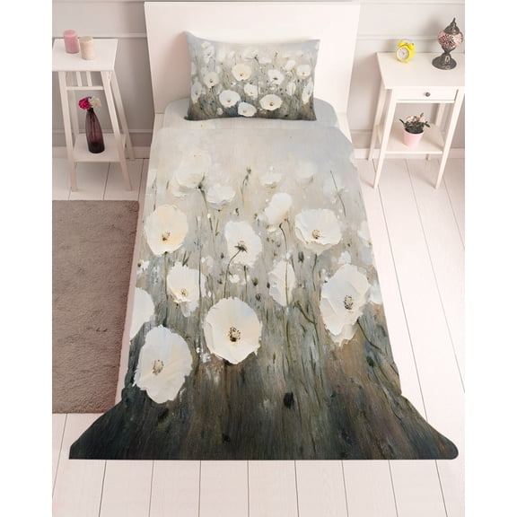 3 Piece Twin Sheet Set Watercolor Flowers Sheets Set for Twin Size Bed, Breathable Soft Microfiber Bed Sheets Cooling Farm Daisies Vintage Street Art Fitted Sheet Deep Pocket, Pillowcases