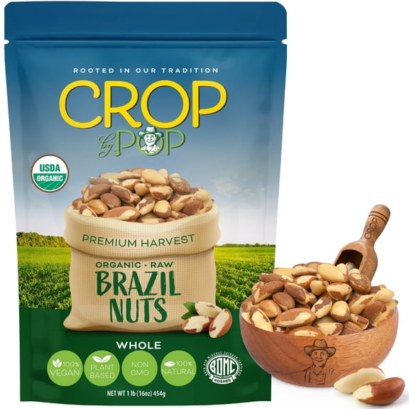 Crop By Pop - Organic Brazil Nuts Raw USDA Non GMO (16 Oz - 1 LB) All Natural, Keto, Vegan, Kosher