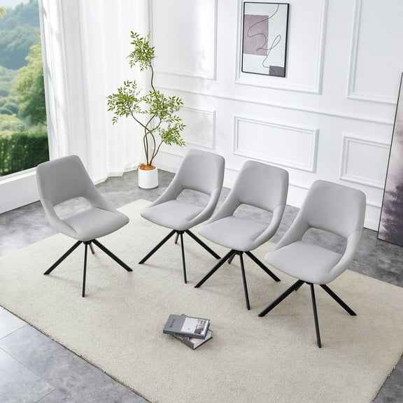Dining Chairs Set of 4, Swivel Dining Room Chairs with High Back, Scratch Resistant PU Leather Metal Kitchen Chairs for Home, Light Gray