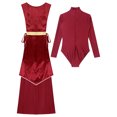 thumbnail image 4 of Kaerm Women Liturgical Worship Dance Outfit Top Metallic Split Lace-Up Sides Tunic with Loose Pants Set Burgundy XXL, 4 of 6