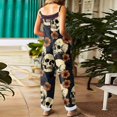 thumbnail image 3 of EANJE Halloween Jumpsuits for Women Dressy Wide Leg Scary Gothic Skull Floral Print Overalls Sleeveless Women Rompers Straps Jumpsuits Oversized Bib Overalls Winter Clothes Navy XL, 3 of 6