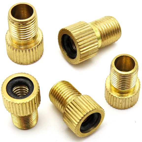 Brass presta valve adapter bike tire valve inflatable adaptor-convert presta  to schrader-tire inflated using standard air pump or car air compressor (5 Pack)
