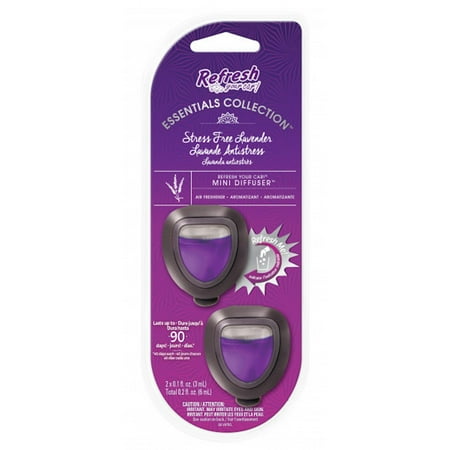 Lavender Car - Refresh Your Car Odor Eliminating Mini Diffuser, Essential Oil, Stress Free Lavender Scent, 2pk