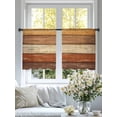 thumbnail image 4 of Farmhouse Burnt Orange Brown Sheer Curtains 45 Inch Length 2 Panels Set Window Treatments, Vintage Wooden Striped Rod Pocket Semi Curtains for Living Room/Bedroom/Kitchen Décor, 104"W x 45"L, 4 of 7