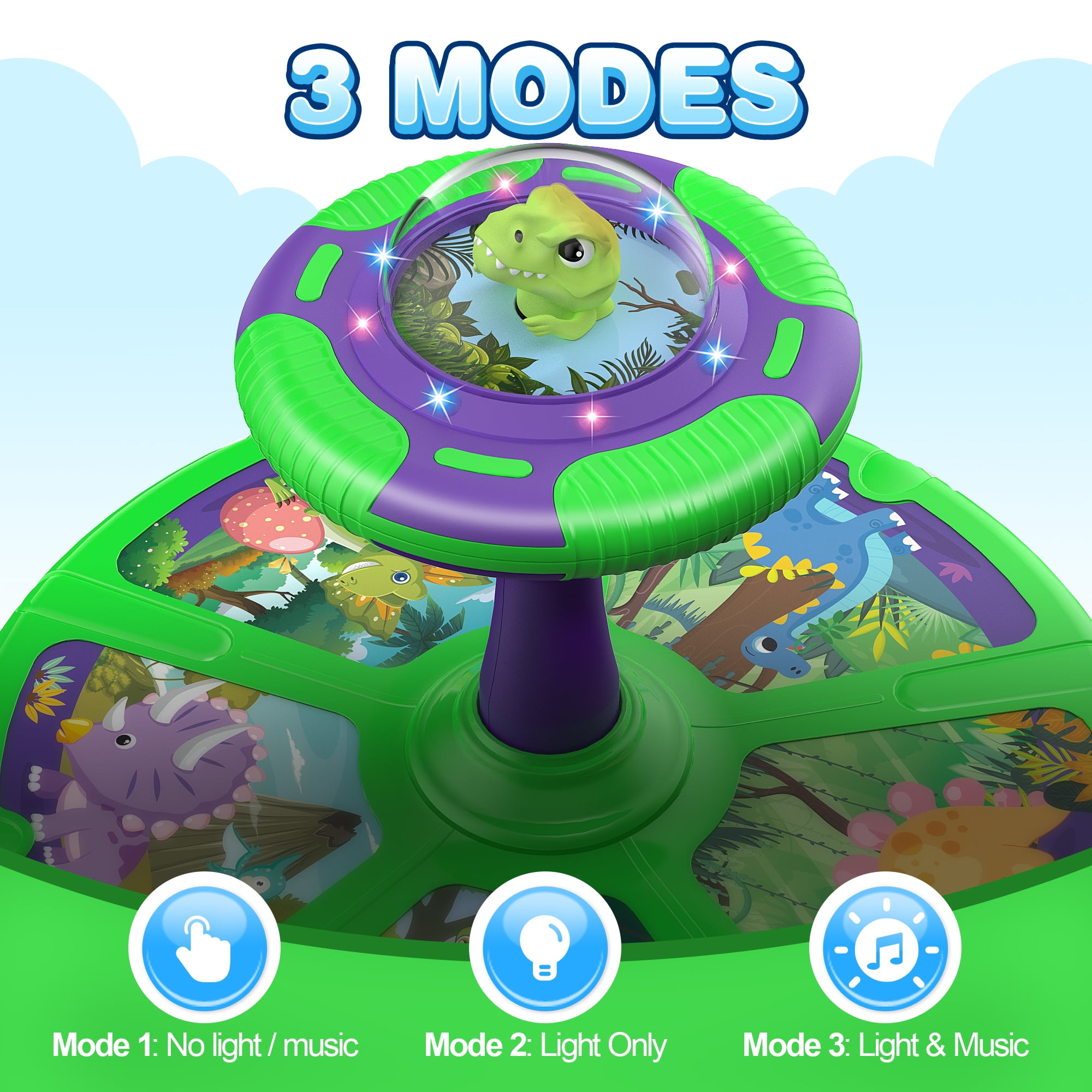 Carsky Dinosaur LED Sit and Spin Toys for Toddlers Age 1-3, Chrismas Birthday Gift for Boys Girls 1 2 3 4 Years Old