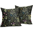 thumbnail image 2 of Spring Floral Pillow Covers 16x16 Set of 2 Black Sage Green Wild Flower Plant Vintage Botanical Print Decorative Throw Pillow Cases Outdoor Seasonal Farmhouse Decor for Sofa Couch Bed, 2 of 6