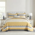 thumbnail image 2 of DDUOXIN 100% Organic Cotton King Size Bedspread - 120x120 Yellow Gray Beige Striped Floral Reversible California King Quilt for Bed, Lightweight Vintage Cal Oversized King Bedding Set, 3 Piece, 2 of 11