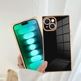 thumbnail image 3 of Case for iPhone 15 Plus Cute Plating Gold Case for Women Girls Soft TPU Shockproof Raised Full Camera Protection Electroplate Bumper Cover for iPhone 15 Plus 6.7"-Black, 3 of 8