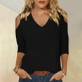 thumbnail image 2 of 2025 New Fashion Plus Size Women's Fashionable Solid Color T-shirt 3/4 Sleeve Shirt V-neck Casual Top, 2 of 7