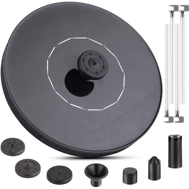 JM Fuente solar flotante para extJMiores de 6 V/1,0 W, bomba solar para estanque y bomba de agua solar con 7 boquillas, para baños de pájaros, acuarios, estanques, decoraciones de jardín y cuatro barandillas JM
