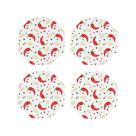 

Drink Coasters Set of 4 Chili Pepper garlic Leather Coasters for Coffee Table Protector Heat Resistant Cute Coasters for Home Decor Housewarming Gifts Bar Kitchen 4 Inch Octagon