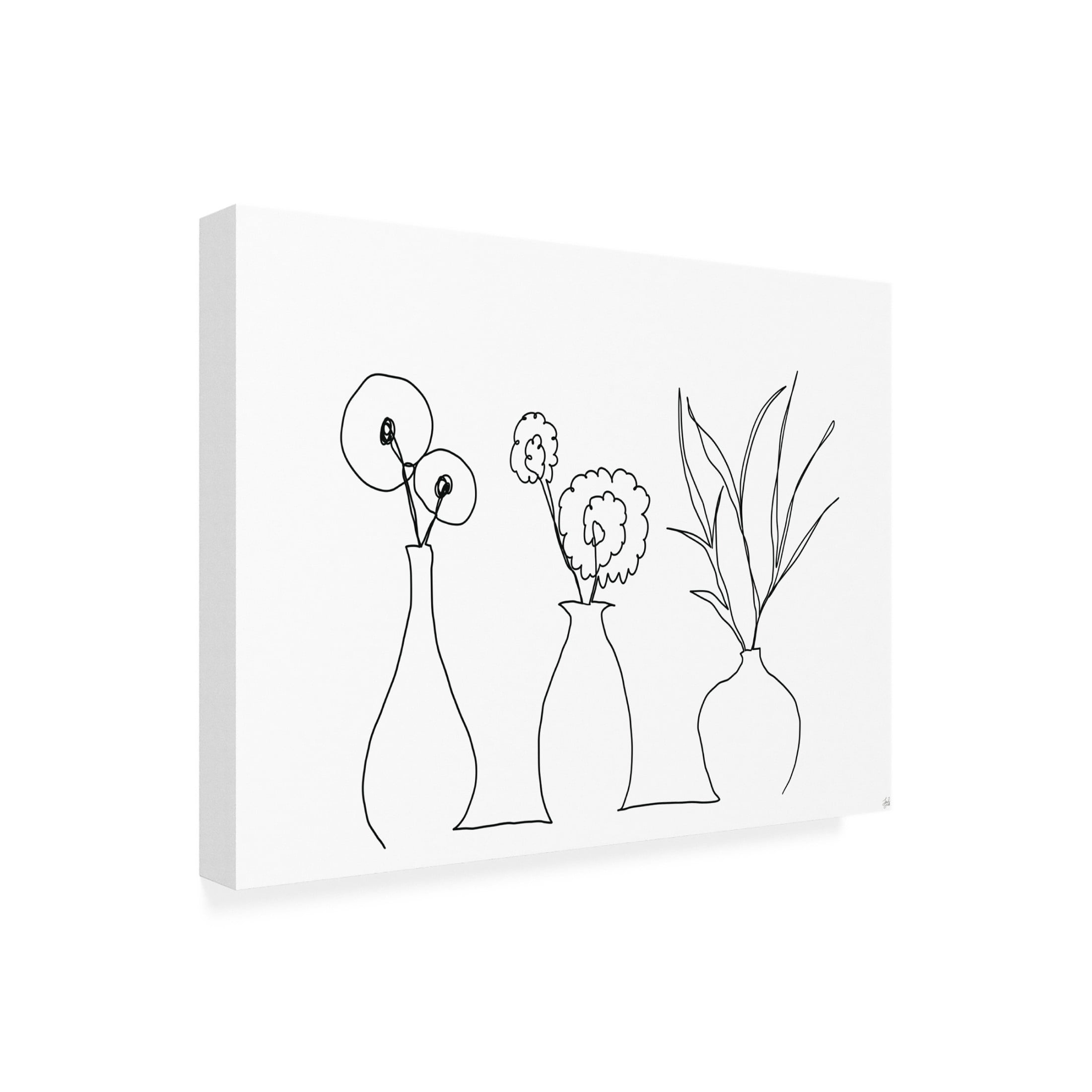 Canvas Wall Art - Line and Brush 'Floral Set Still Life 4' Wall Art for Living Room, Bedroom, or Office Décor by Trademark Fine Art - 24 x 18 Inches