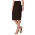 thumbnail image 2 of Women's Casual Elastic Band High Waist Stretch Office Work Solid Midi Skirt Brown 3XL, 2 of 6