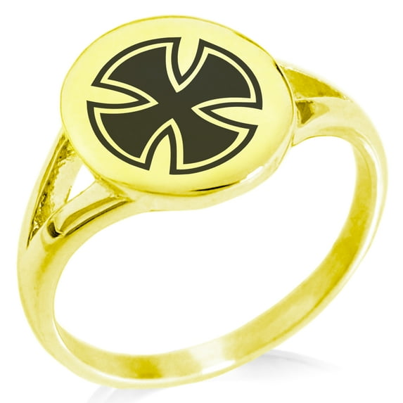 Stainless Steel Pattee Iron Cross Circlet Minimalist Oval Top Polished Statement Signet Ring