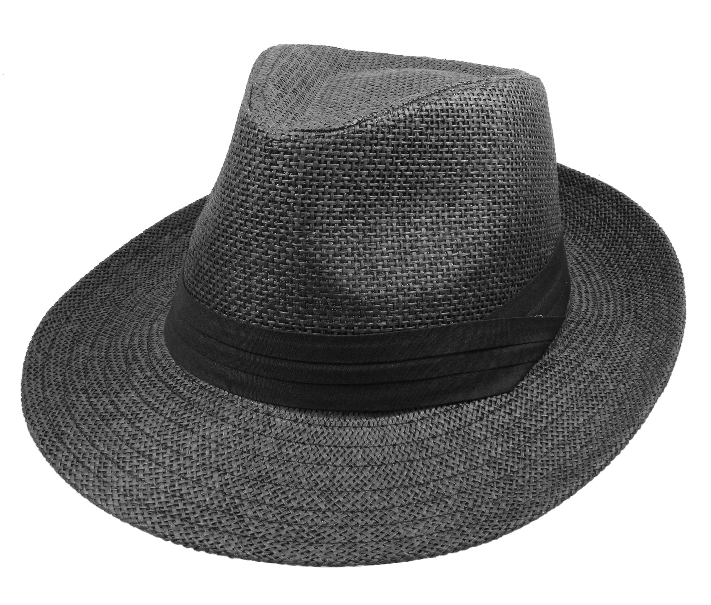 Gelante Wide Brim Summer Fedora Panama Straw Hats With Black Band