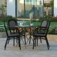thumbnail image 3 of Emma + Oliver Set of Four Indoor/Outdoor Stacking Thonet Bistro Style Chairs with Arms, Black & White PE Rattan Seat and Black Finished Metal Frame, 3 of 14
