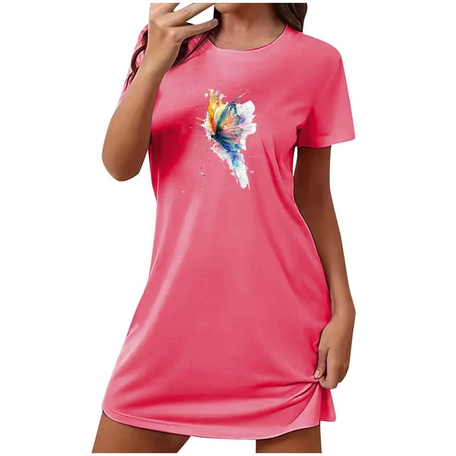 Pyjama à Manches Courtes pour Femmes, Grande Taille, Chemise de Nuit Douce Imprimée avec Imprimé Poitrine, Robe de Nuit Décontractée pour Dormir Ou Se Détendre à la Maison