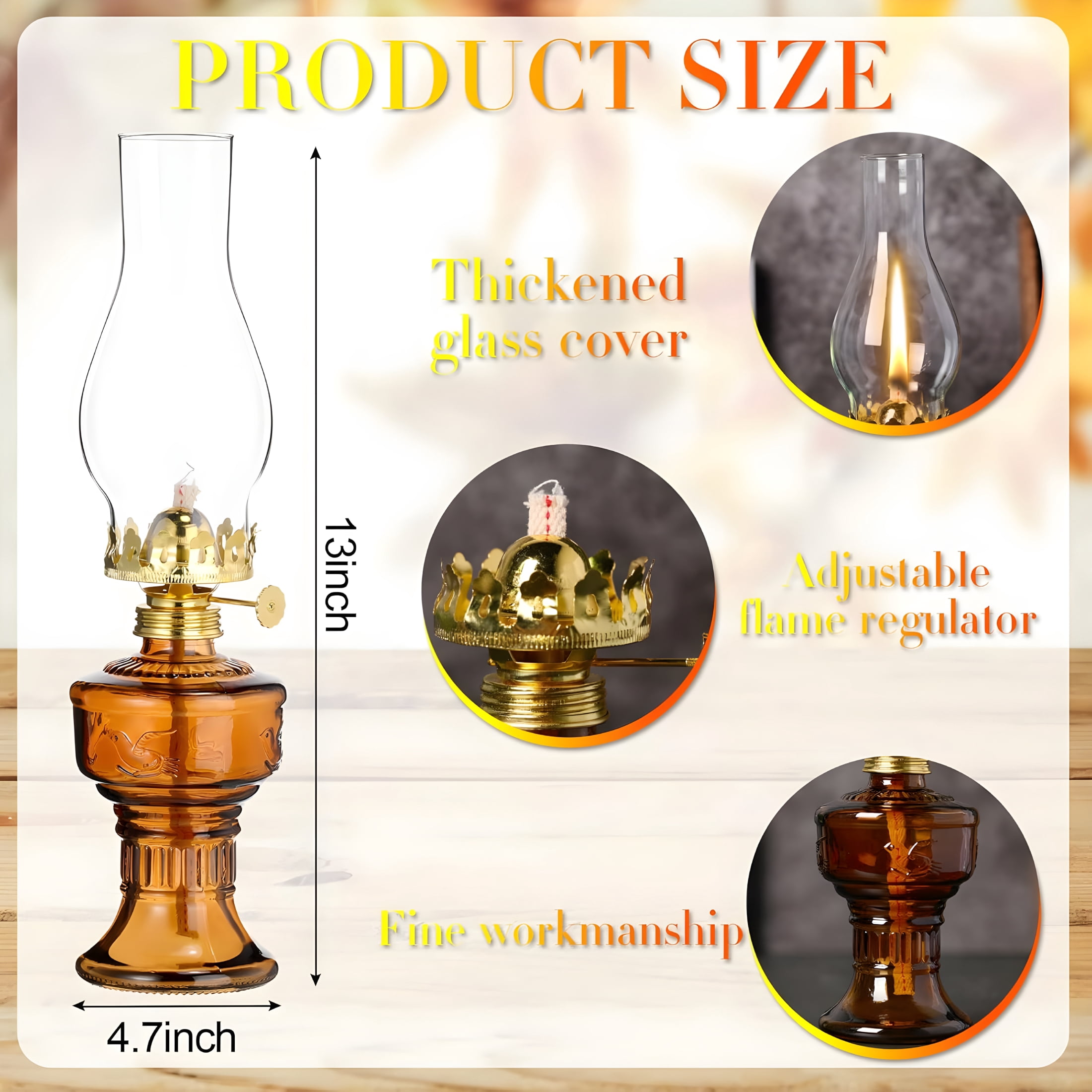 HIBIBUD 2 Pcs Chamber Oil Lamps for Indoor Use Vintage Kerosene Lamp Rustic Hurricane Lantern with Adjustable Fire Wick Lighting Oil Lantern for Home Emergency Lighting,13'' High(Brown)
