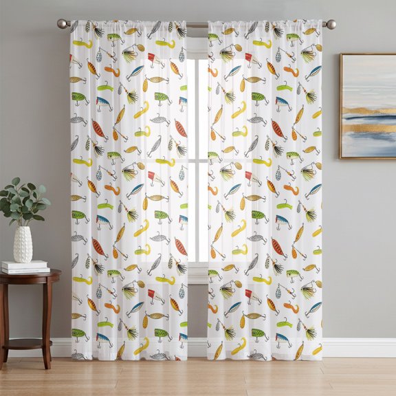Colorful Fish Sheer Curtains 72 Inch Length 2 Panels Set, Modern Art Coastal Nautical Voile Window Treatment Rod Pocket Curtains Sheers Drapes for Bedroom/Living Room/Kitchen 52"x72"x2