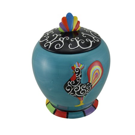 Petit Luxe 9 Inch Tall Multicolor Rooster Ceramic Canister