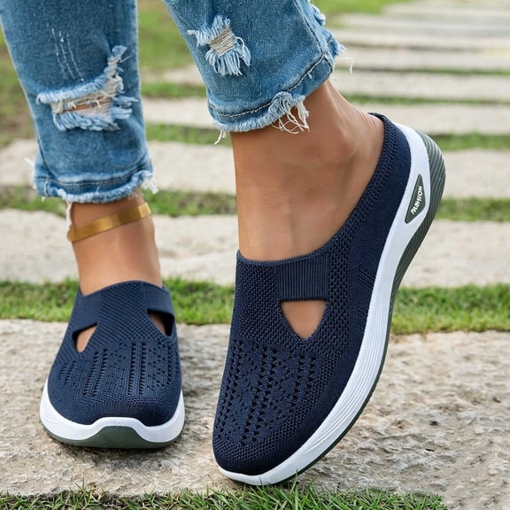 BRGZLK Women Slip On Shoes Fashion Versatile Closed Toe Breathable Mesh Walking Shoes Summer Trendy Lightweight Comfortable Plus Size Mule Navy 9