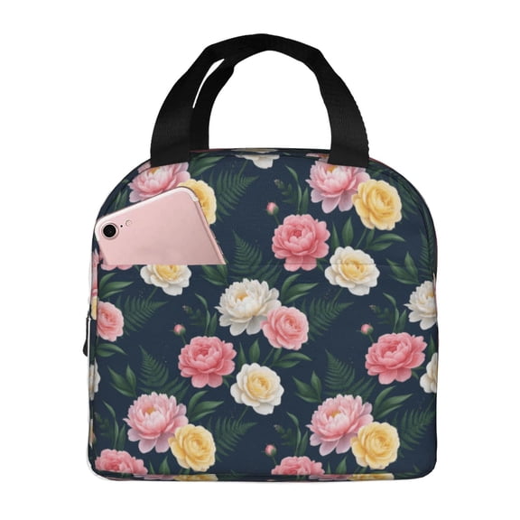 Floral Insulated Lunch Bag For Women Ladies, Reusable Thermal Meal Bag And Cooler Tote For Professional Office Work Business Travel, Portable Ladies Lunch Box