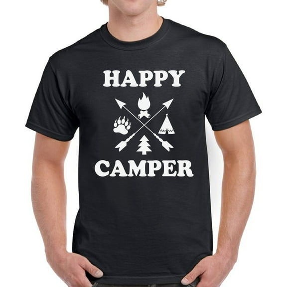Happy Camper White T-Shirt for Men - S M L XL 2XL 3XL 4XL 5XL Graphic Tee - Funny Camping Clothes Collection Camp Gift for Men