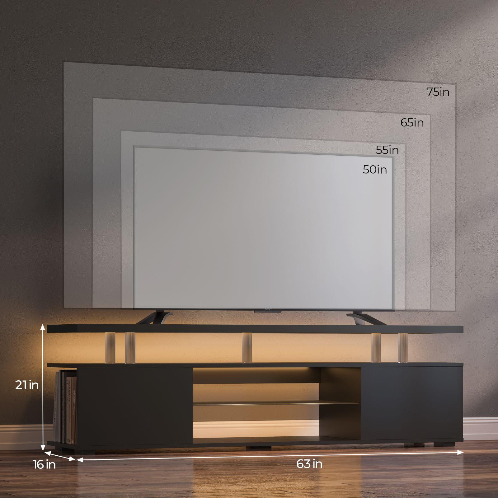 Cubehom LED TV Stand Entertainment Center with Storage Wood Gaming TV for 70 inch TV for Adults Living Room Black