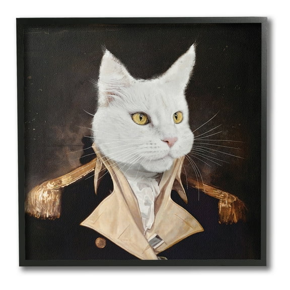 Stupell Industries White Cat in Uniform Animals & Insects Painting Black Framed Art Print Wall Art, 12 x 12