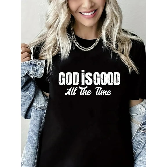 Women Christian T-Shirt God is Good Graphic Shirt Christian Religious Loose Crew Neck Top