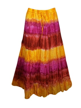 Mogul Women Colorful Tie Dye Cotton Skirt Tiered Boho Chic Gypsy Hippie Long Maxi Skirts