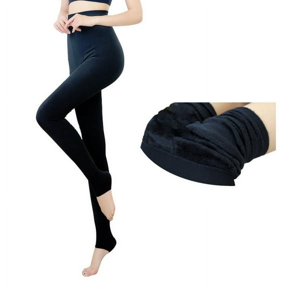 Winter Warm Fleece Lined Extra Thick Brushed Full Length Leggings Slim Fit Tights Pants - Black
