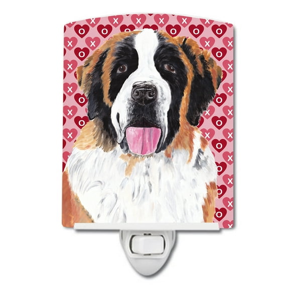 Caroline's Treasures SC9257CNL Saint Bernard Hearts Love and Valentine's Day Portrait Ceramic Night Light, 6x4x3",