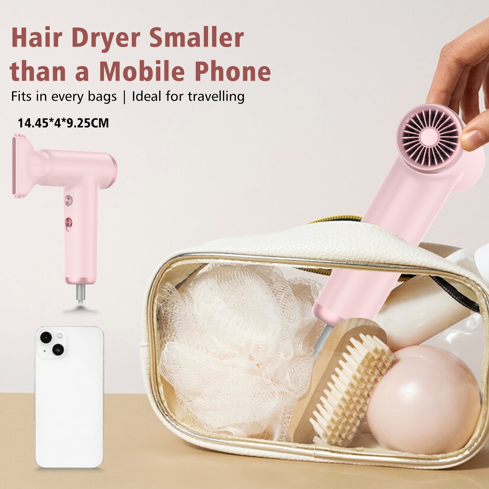 Mini Hair Dryer, High-Speed Portable Blow Dryer with 110,000 RPM Brushless Motor, Ionic Technology for Travel, Lightweight & Compact for Fast, Frizz-Free Drying
