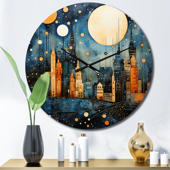 Designart "City Utopia IV" Abstract Collages Oversized Wall Clock
