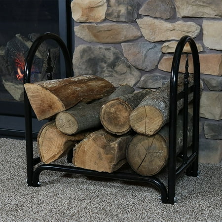 Firewood Holders Indoor Sunnydaze 2-Foot Decorative Firewood Log Rack with Waterproof Cover COMBO, Indoor/Outdoor Wood Storage Holder, Black ()