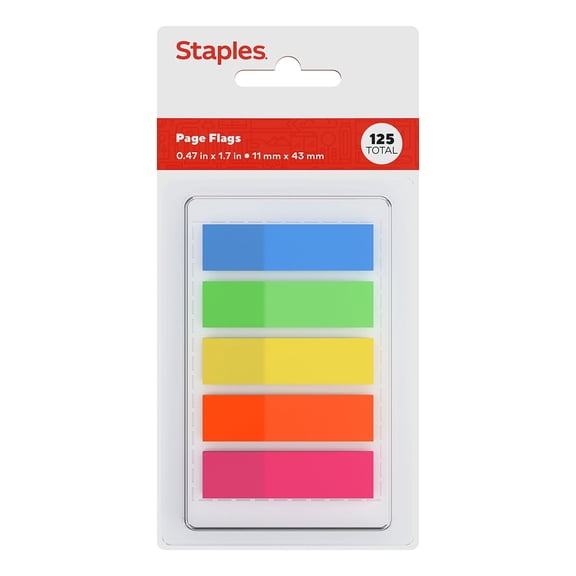 Staples Stickies Page Flags Multicolor 0.5" Wide 125/Pack (11147-CC) 474649