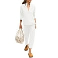 thumbnail image 4 of Women Long Sleeved 2 Piece Outfits Sweatsuit V-neck Casual Knit Tops & Pants, 4 of 6
