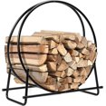 thumbnail image 1 of Panier à Bûches de Bois de 30 Pouces, Étagère de Rangement pour Bois de Foyer, Support Rond en Acier Robuste, Étagère Ronde pour Bois de Chauffage pour Foyer Intérieur et Extérieur, Noir, 1 of 9
