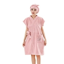 FAHXNVB Womens Fleece Robe Kimono Style Short Sleeve Warm Super Soft Plush Robe Winter Velour Bathrobe with Pockets and Hair Towel Wrap
