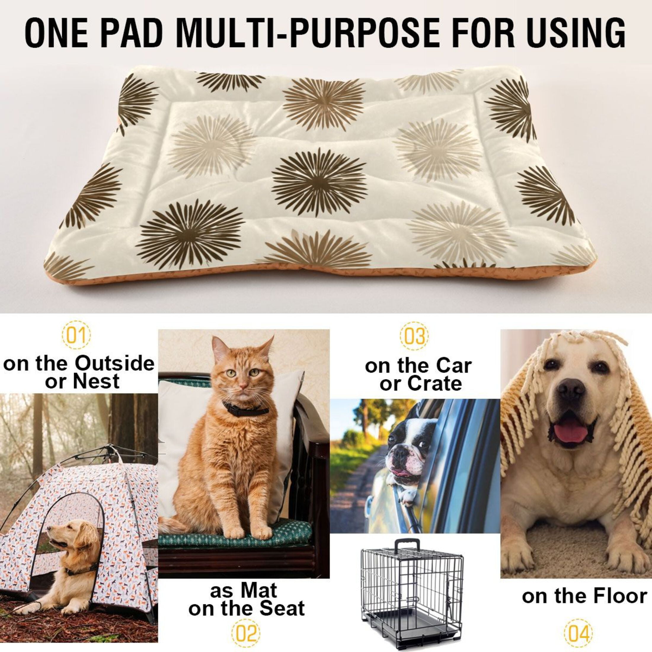 Cozy Mat Pet Bed Indoor Outdoor Warm Soft For Cat Dog Puppy(S/M) Brown Beige
