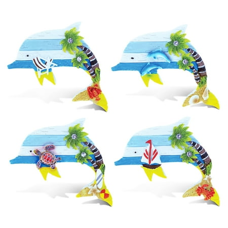 

CoTa Global Dolphin Refrigerator BeachWood Magnets Set of 4 - Assorted Resin Beach Design Fun & Cute Sea Life Animals Magnets For Kitchen Fridge Locker Home Decor & Office Decor Novelty - 4 Pack