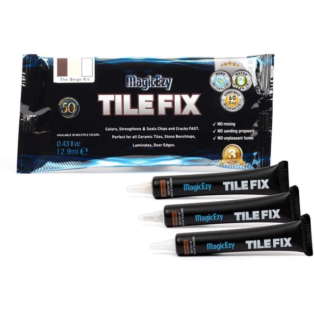 MagicEzy Tile Fix (Beige Kit) - Ceramic Tile Scratch Repair - Easy Touch Up Repairs for Scratched & Cracked Bathroom Floor Tiles - Super Strong