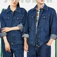 thumbnail image 4 of LNWUY Mens Denim Suit Washed Long Sleeved Folding Collar Top Stretch Stylish Trucker Biker Jeans Set Multi Pocket Button Shirts Jacket Blue XXL, 4 of 9