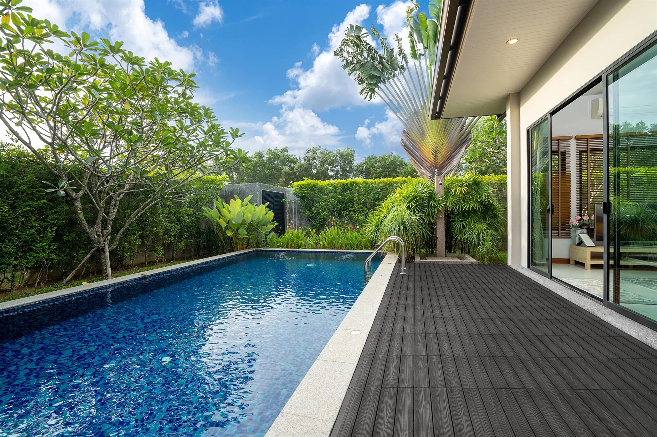 Design House 12" x 12" Interlocking Wood Composite Waterproof Deck Tiles, Modern Ebony Black, 6 Pack