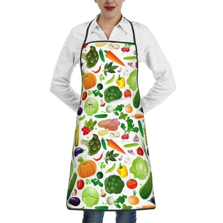 

Noikeo Vegetables2 Pattern Kitchen Apron Waterdrop Resistant Apron with Adjustable Aprons for Women & Men with 2 Pockets Cooking Apron 1 Pack