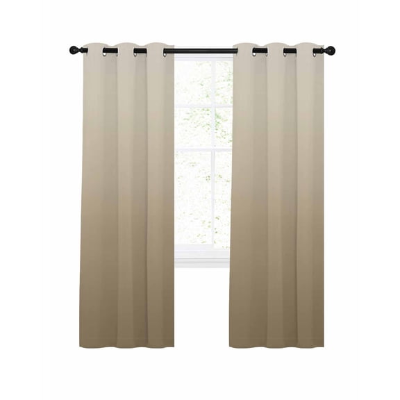 Brown Beige Blackout Curtains, Light Blocking Print Window Curtains, Gradient Monochrome Modern Country Thermal Insulated Window Drapes for Living Room Kitchen Cafe 2 Panels, 55"W x 39"L
