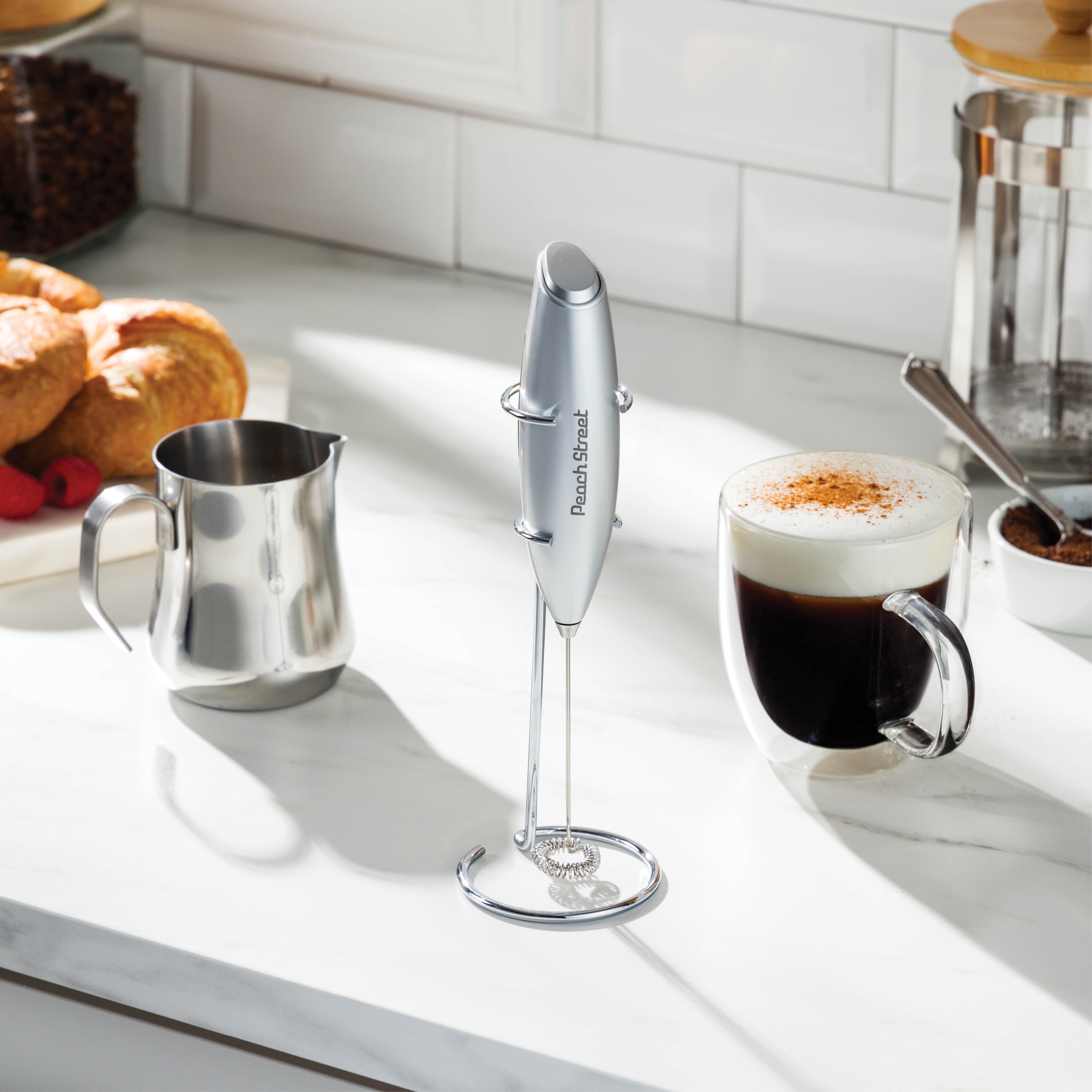 Savvy Coffee Handheld Milk Frother Wand With Stand - Professional